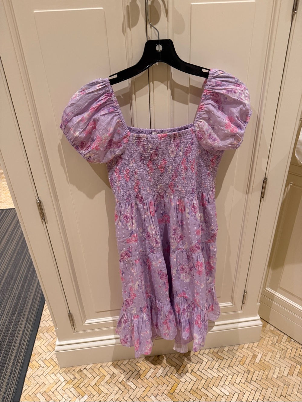 LoveShackFancy Lavender Floral Puff-Sleeve Kids Dress